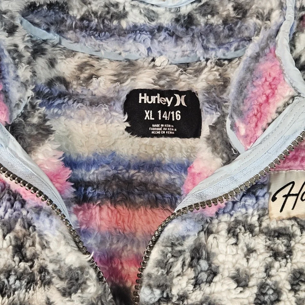 Hurley Girl's Sherpa Plush‎ Printed Quarter-Zip Jacket Size XL 14-16